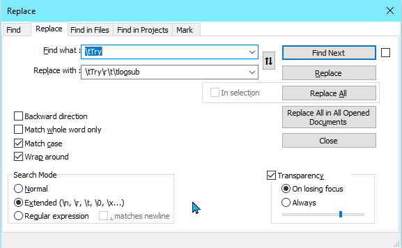 IDE Find And Replace With CRLF Tab Etc B4X Programming Forum