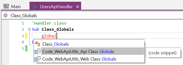 Select the Code Snippet using Up/Down key