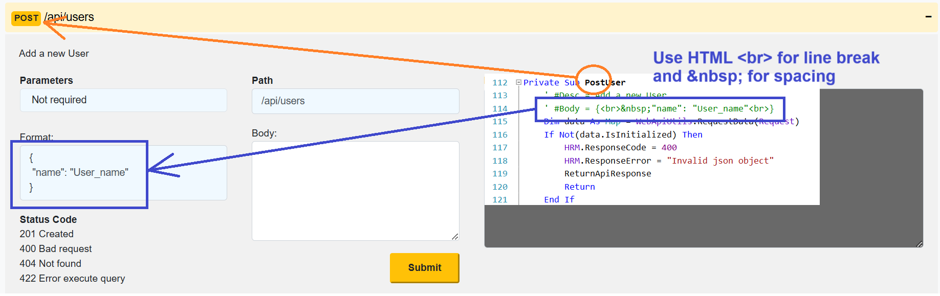 Api end point with body payload