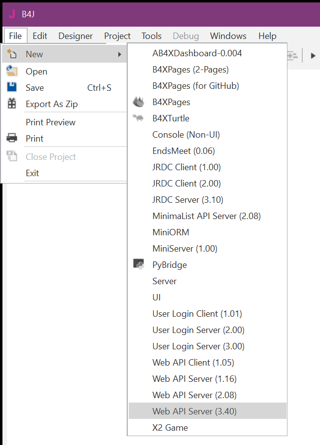 Select the project template