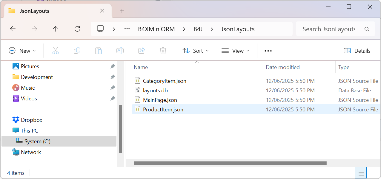 JsonLayouts folder