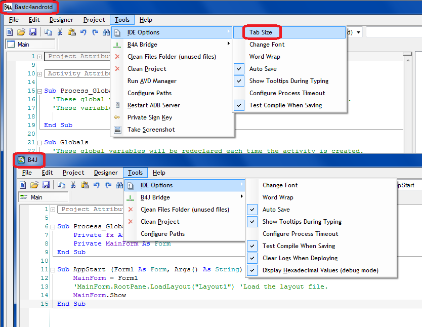 2014-10-10 - B4A B4J - Tools - IDE Options - Tab Size.png