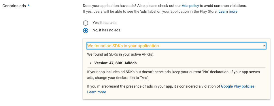 Google Play We found ads in your app - remove AdMob when not