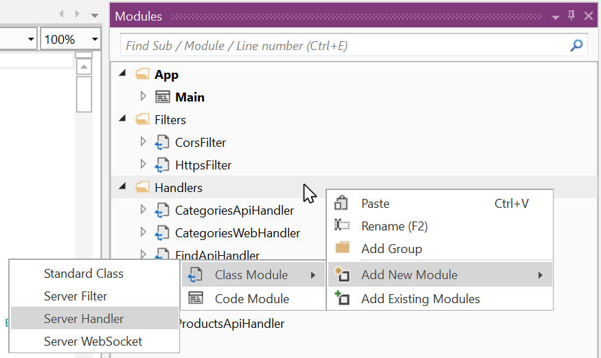 Right click on Modules group